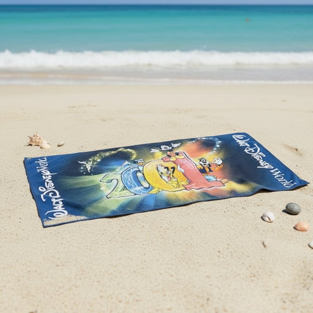 Vintage Walt Disney World 2001 Beach Towel Mickey Donald‎ Goofy Pluto
